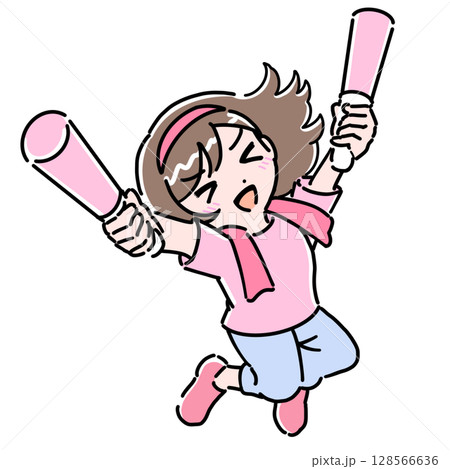 サイリウムを持って推しを応援する女性 128566636