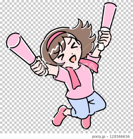 サイリウムを持って推しを応援する女性 128566636