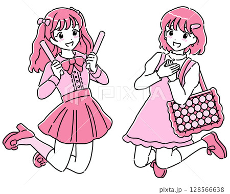 たまらない表情の推し活女子　ピンク 128566638