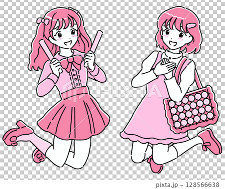 たまらない表情の推し活女子　ピンク 128566638