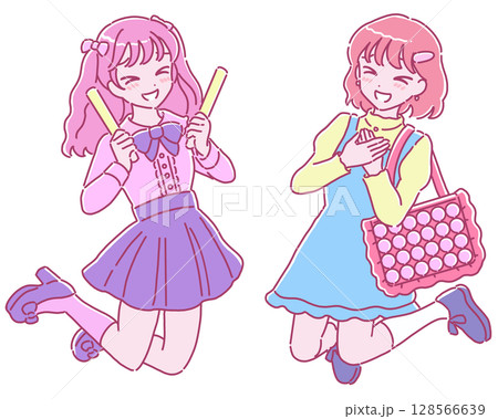 嬉しそうな推し活女子　カラフル 128566639