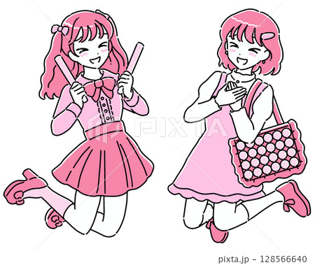 嬉しそうな推し活女子　ピンク 128566640