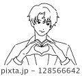 手でハートを作る男性アイドル 線画 128566642