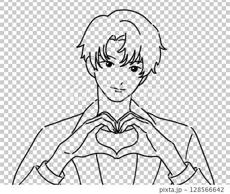 手でハートを作る男性アイドル 線画 128566642
