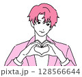手でハートを作る男性アイドル ピンク 128566644