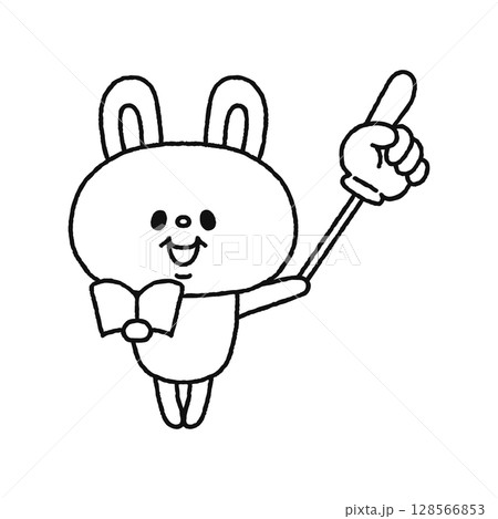 指さし棒を持ったウサギ 線画 指さし棒を持ったウサギ 線画 128566853