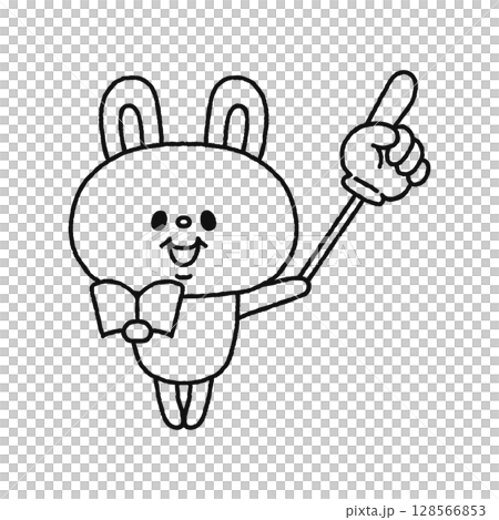 指さし棒を持ったウサギ 線画 指さし棒を持ったウサギ 線画 128566853