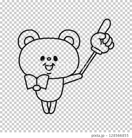 指さし棒を持ったクマ　線画 128566855