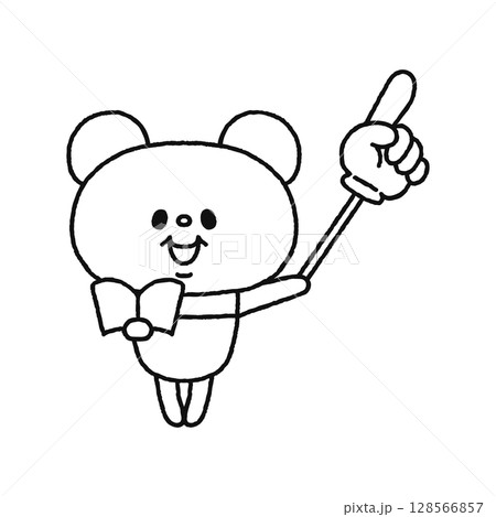 指さし棒を持ったパンダ　線画 128566857