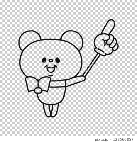 指さし棒を持ったパンダ　線画 128566857