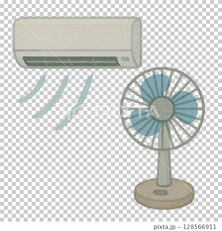 空調和電風扇的涼爽的水彩插圖（夏季，冷卻） 128566911
