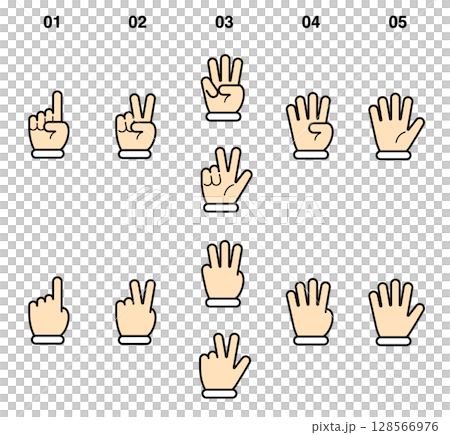 A simple icon set of hands expressing numbers 128566976