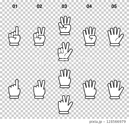 A simple icon set of hands expressing numbers 128566979