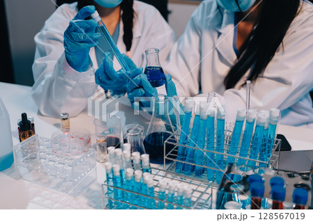 Modern Empty Science Laboratory With Microscopes, Test Tubes And Other Laboratory Equipments Modern Empty Science Laboratory With Microscopes, Test Tubes And Other Laboratory Equipments 128567019