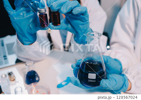 Modern Empty Science Laboratory With Microscopes, Test Tubes And Other Laboratory Equipments Modern Empty Science Laboratory With Microscopes, Test Tubes And Other Laboratory Equipments 128567024
