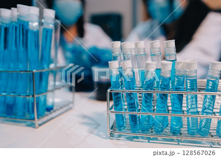 Modern Empty Science Laboratory With Microscopes, Test Tubes And Other Laboratory Equipments 128567026