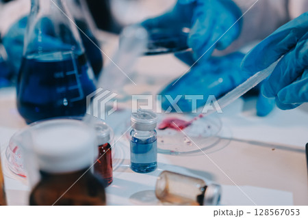 Modern Empty Science Laboratory With Microscopes, Test Tubes And Other Laboratory Equipments 128567053