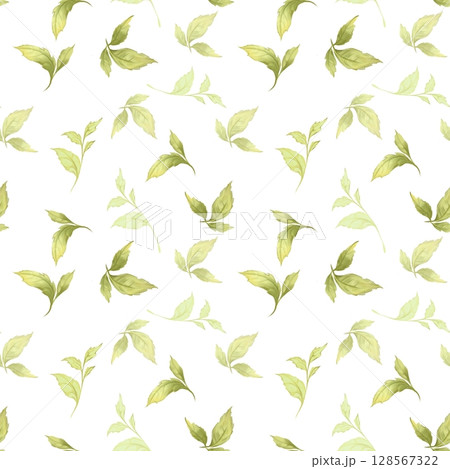 Seamless pattern with green leaves, soft green colors spring background 128567322