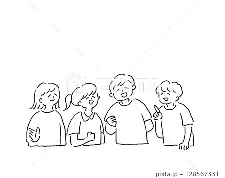 笑顔の子供達(四人)、線画 笑顔の子供達(四人)、線画 128567331