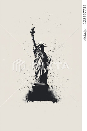 白背景に描かれたモノクロの自由の女神のアートイメージ「生成AI」 128567733