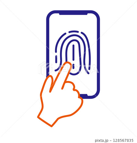 指紋認証を行うスマホのイラスト（タップ操作） 128567835