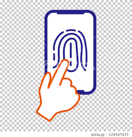 智慧型手機進行指紋認證(點擊操作)的示意圖 智慧型手機進行指紋認證(點擊操作)的示意圖 128567835