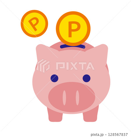 ポイントを貯めるブタの貯金箱のイラスト 128567837