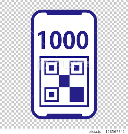Illustration of a 1000 yen QR code payment displayed on a smartphone screen Illustration of a 1000 yen QR code payment displayed on a smartphone screen 128567841