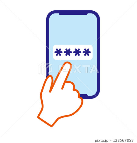 スマートフォンでパスワードを入力するイラスト スマートフォンでパスワードを入力するイラスト 128567855