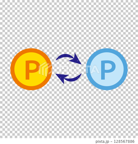 Two P mark icons representing points exchange Two P mark icons representing points exchange 128567886