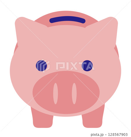 正面から見たピンクの貯金箱のイラスト 128567903