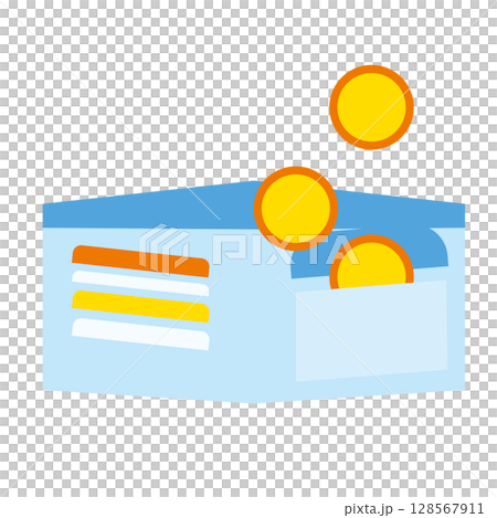 コインが入った青い財布のイラスト 128567911