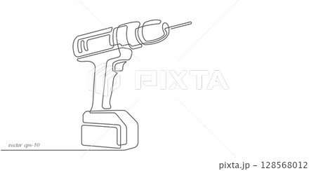Electric hand drill .Electric tool for work.Continuous line drawing.Vector illustration. 128568012