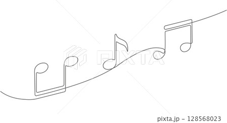 Musical notes on white background.Continuous line drawing.Vector illustration. 128568023
