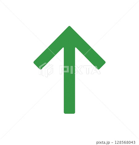 明るく爽やかな緑色の上向き矢印、清潔感のあるシンプルなアップアイコン、視線を上へ導くグリーンの方向記 128568043