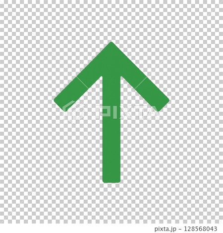 明るく爽やかな緑色の上向き矢印、清潔感のあるシンプルなアップアイコン、視線を上へ導くグリーンの方向記 128568043