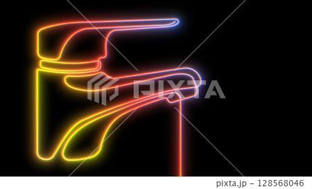 Neon drinking water faucet.Continuous line drawing.3D illustration . 128568046