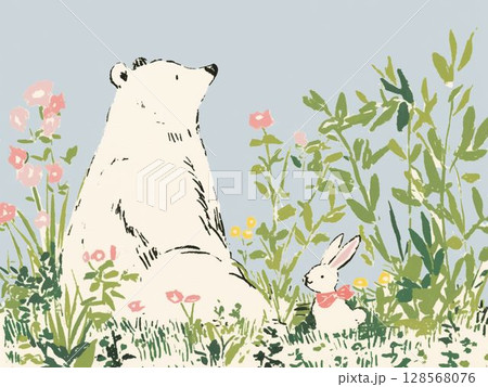 しろくまとうさぎのやさしい朝 128568076