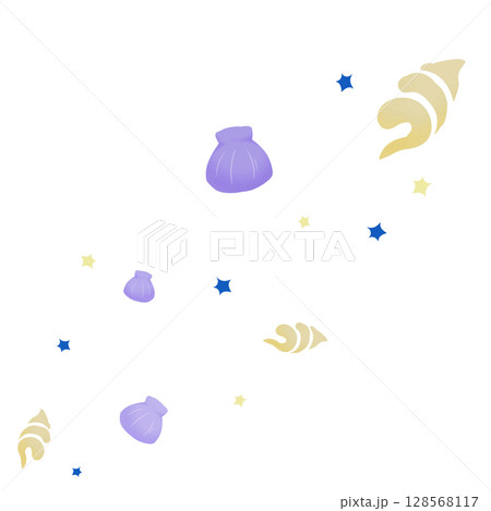 黄色と紫の二種の貝と青い星 128568117
