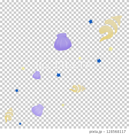 黄色と紫の二種の貝と青い星 128568117