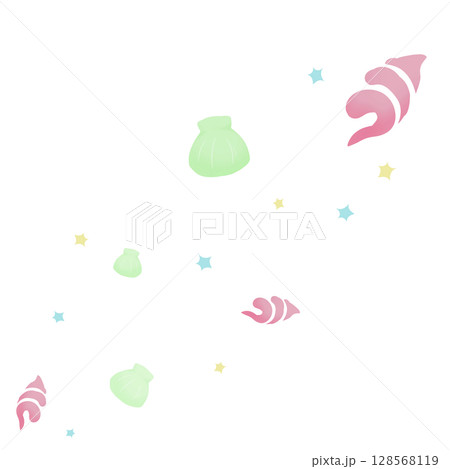 ピンクと緑の二種の貝と水色の星 128568119
