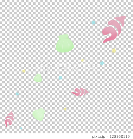 ピンクと緑の二種の貝と水色の星 128568119