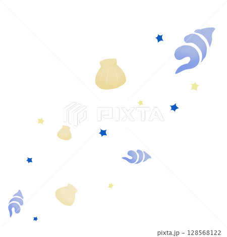 青と黄色の二種の貝と青い星 青と黄色の二種の貝と青い星 128568122