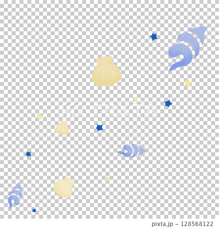 青と黄色の二種の貝と青い星 青と黄色の二種の貝と青い星 128568122