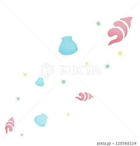 ピンクと青の二種の貝と緑の星 128568124