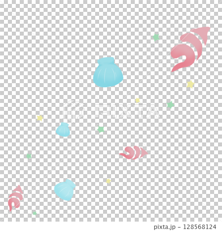 ピンクと青の二種の貝と緑の星 128568124