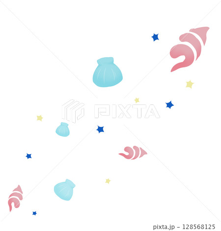 ピンクと青の二種の貝と青い星 128568125