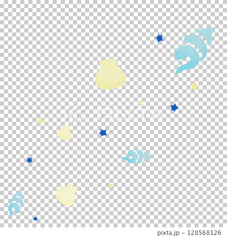 青と黄色の二種の貝と青い星 青と黄色の二種の貝と青い星 128568126