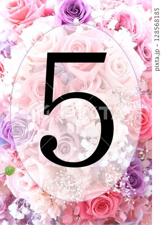 ポストカード　テーブルナンバー　ピンクバラ　5 128568185