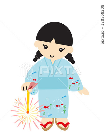 線香花火をする浴衣の女の子 線香花火をする浴衣の女の子 128568208